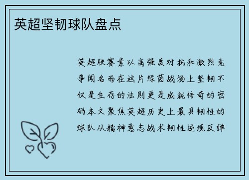 英超坚韧球队盘点